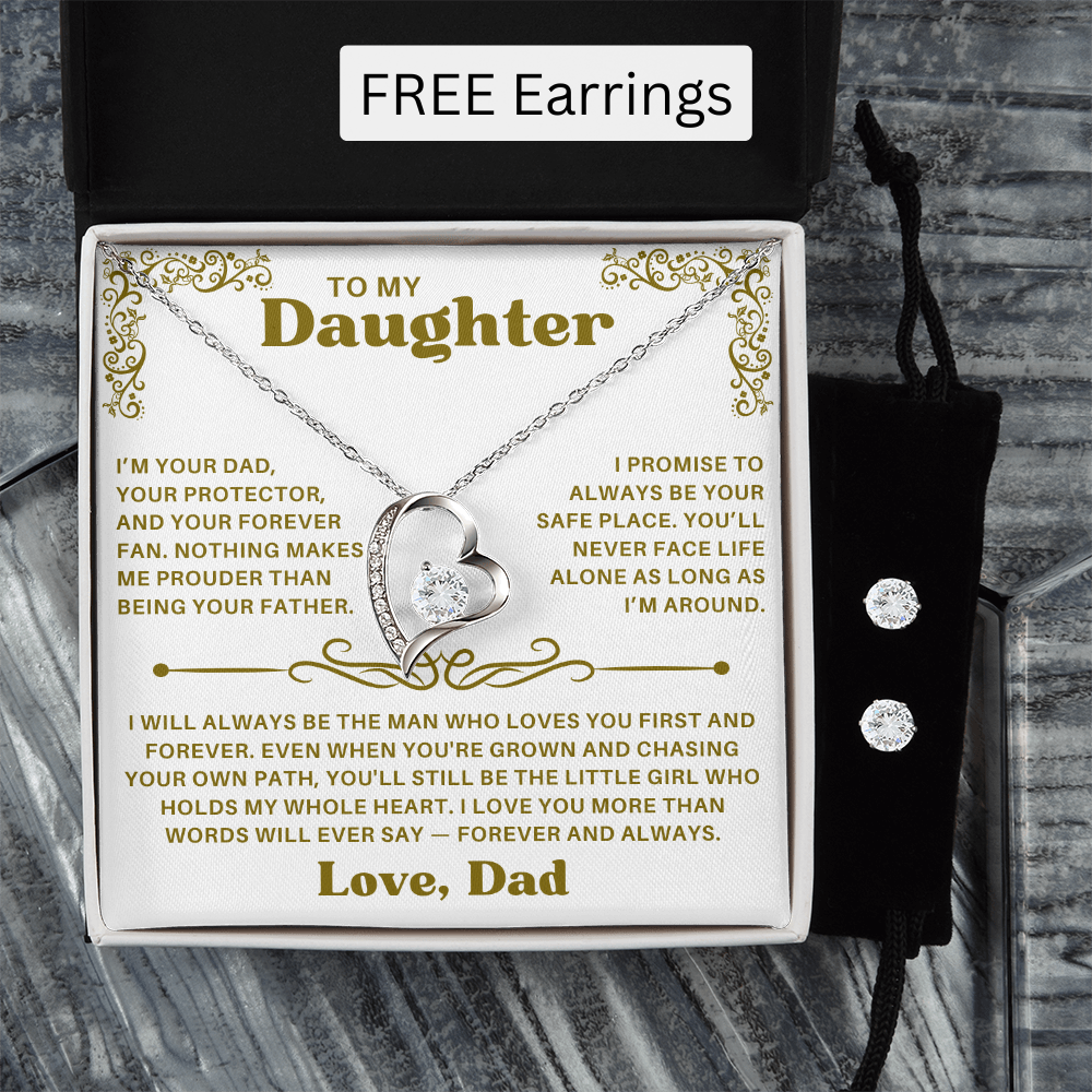 To My Daughter - Forever Love Neckalce With Free Zirconia Earrings