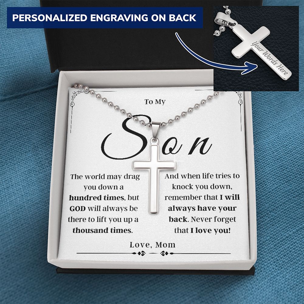 To My Son - From Mom - Cross Necklace with Engraving