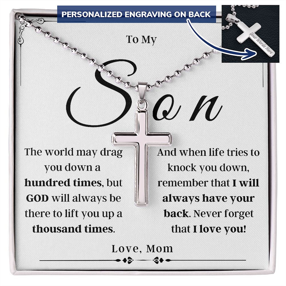 To My Son - From Mom - Cross Necklace with Engraving