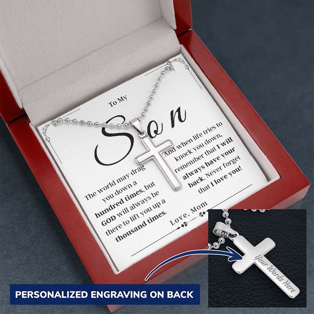To My Son - From Mom - Cross Necklace with Engraving