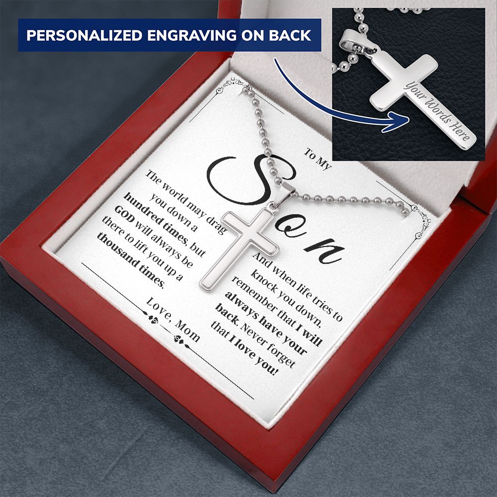 To My Son - From Mom - Cross Necklace with Engraving