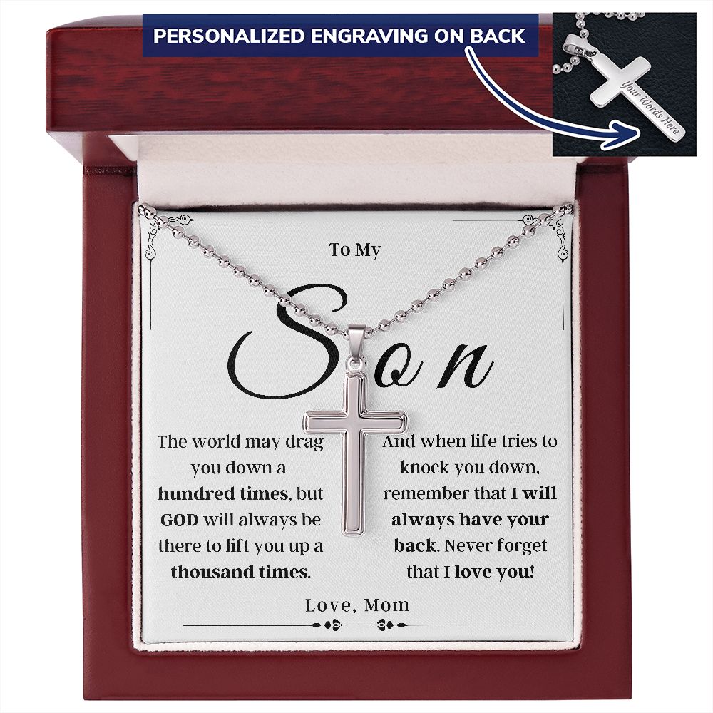 To My Son - From Mom - Cross Necklace with Engraving
