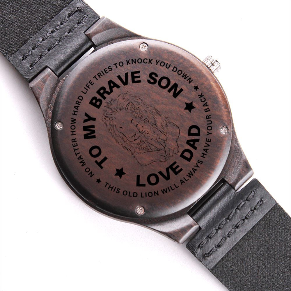 To My Brave Son - Lion Engraved Wooden Watch