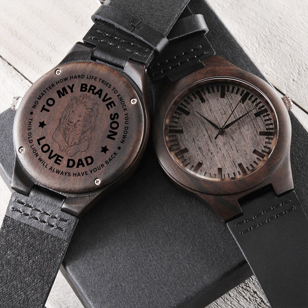 To My Brave Son - Lion Engraved Wooden Watch