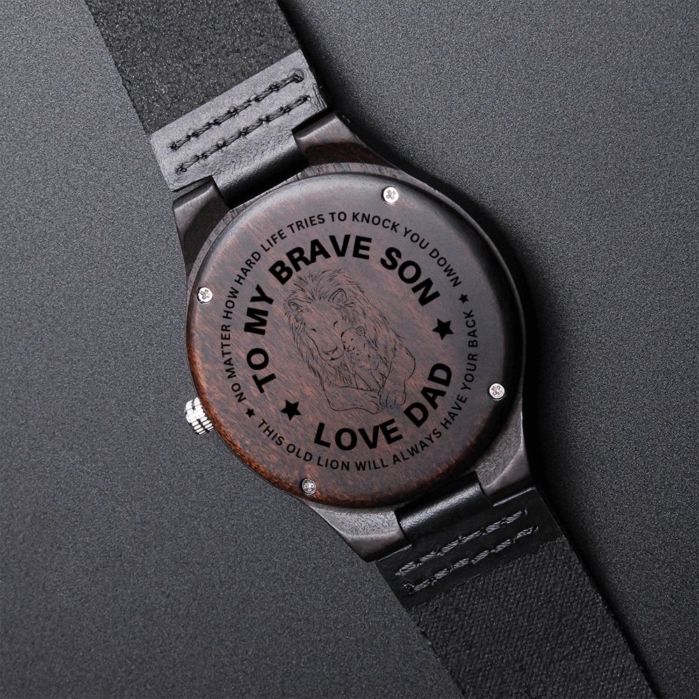 To My Brave Son - Lion Engraved Wooden Watch