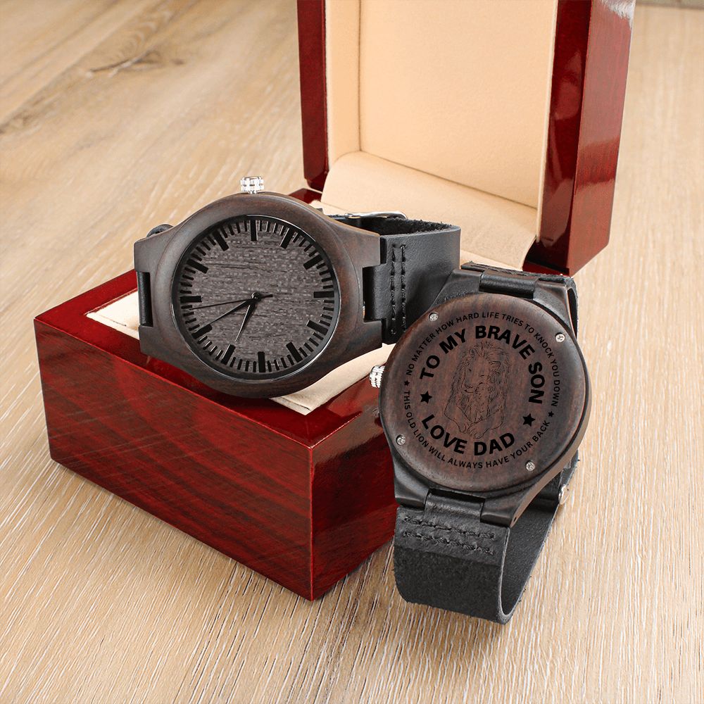 To My Brave Son - Lion Engraved Wooden Watch