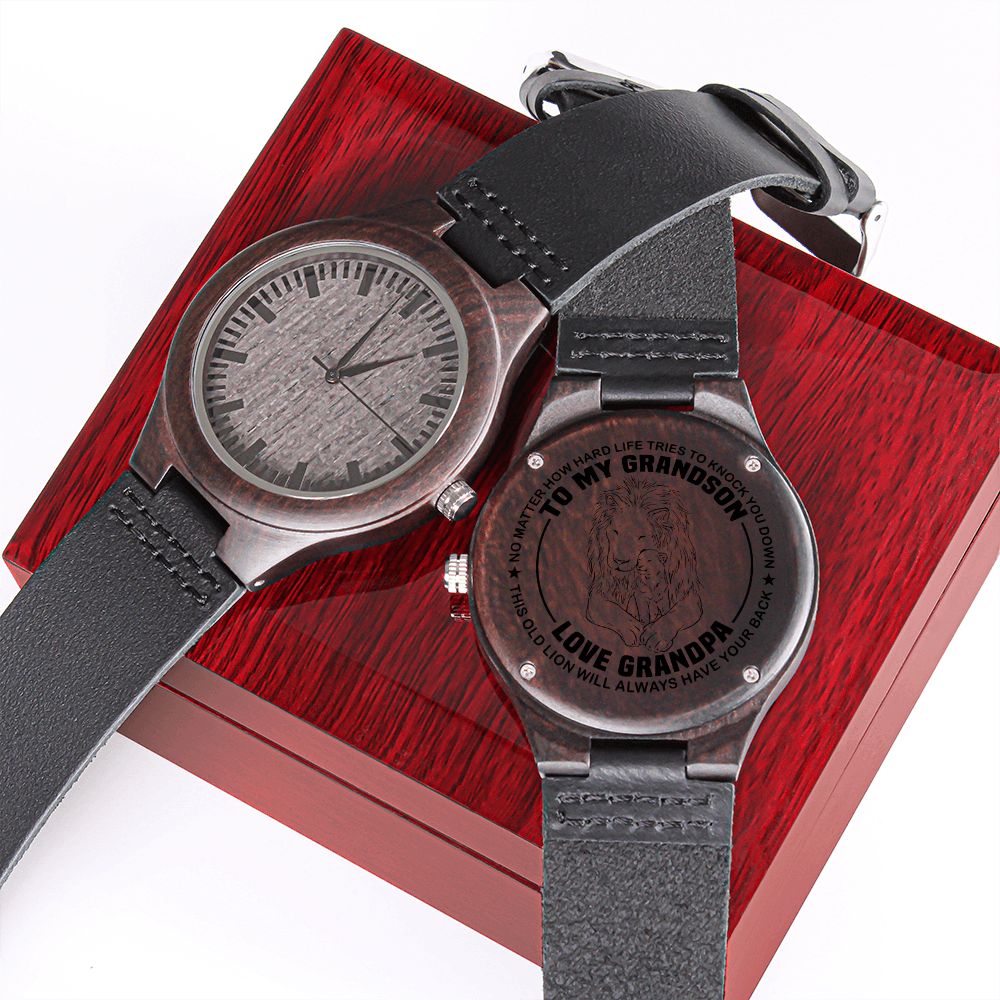 To my Grandson - Lion engraved wood watch