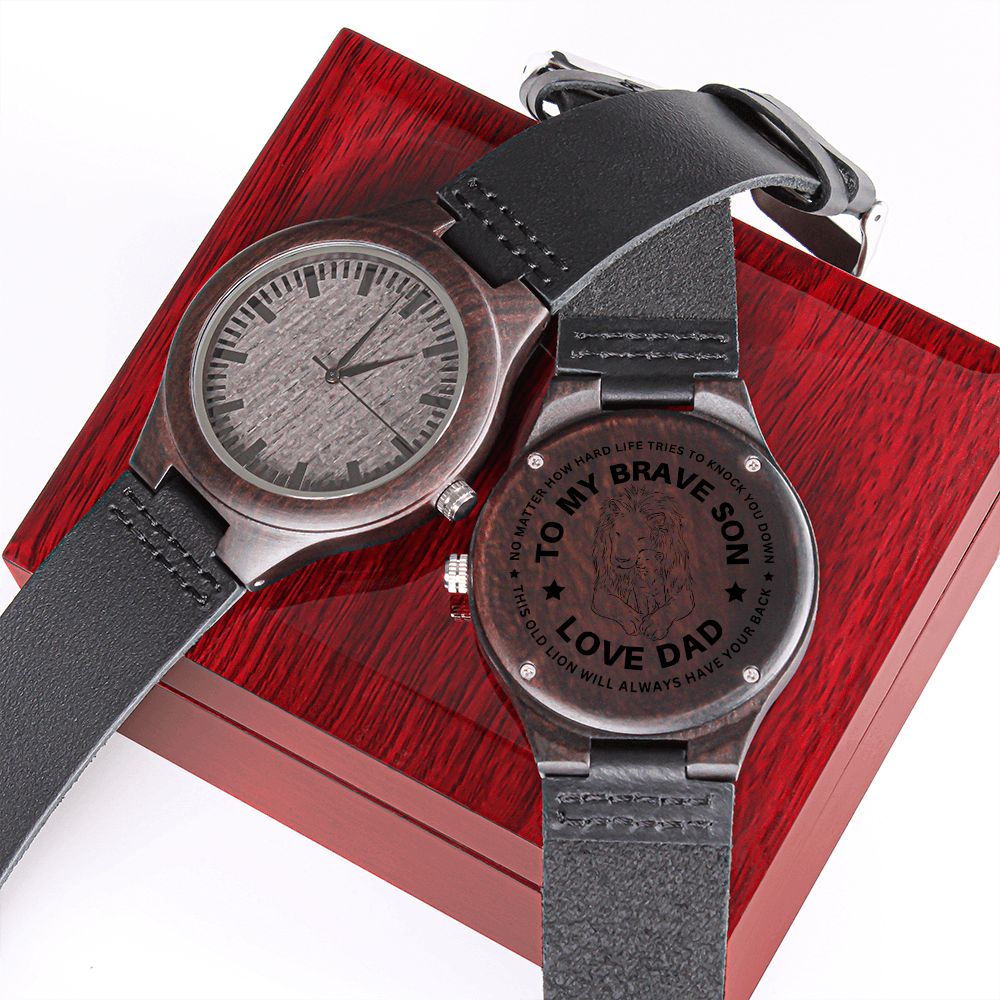 To My Brave Son - Lion Engraved Wooden Watch