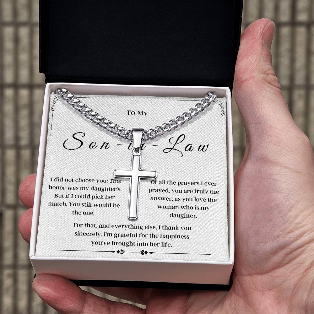 To my Son-in-Law Artisan Cross Necklace on Cuban Chain - 02
