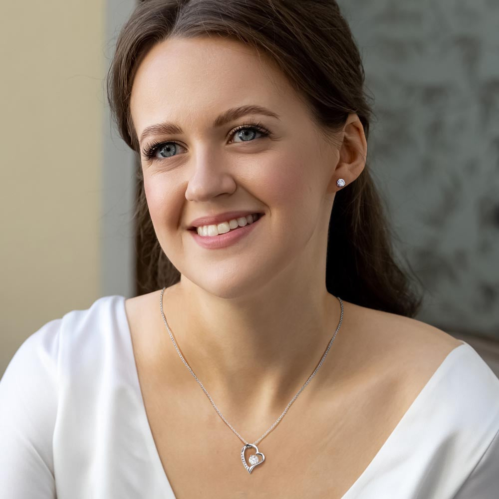 Forever love necklace with Free zirconia earring, gift box, and velvet pouch