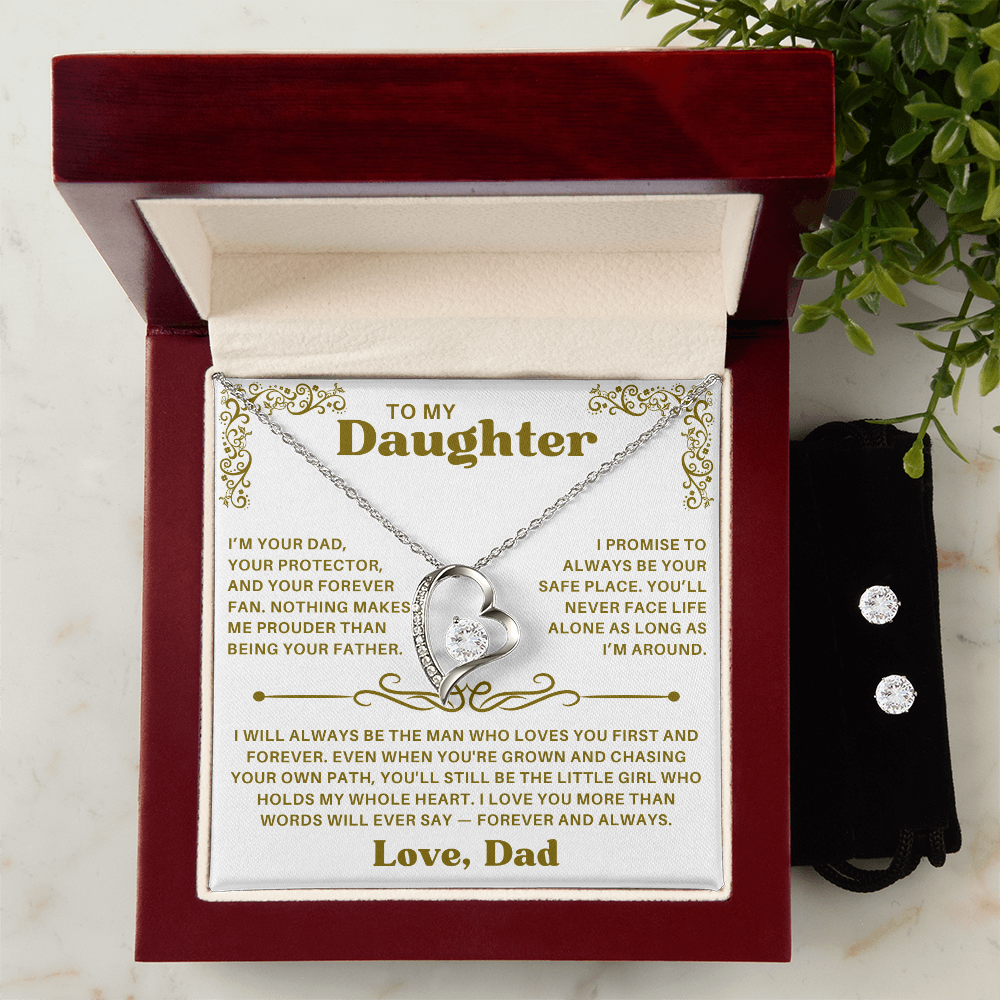 To My Daughter - Forever Love Neckalce With Free Zirconia Earrings