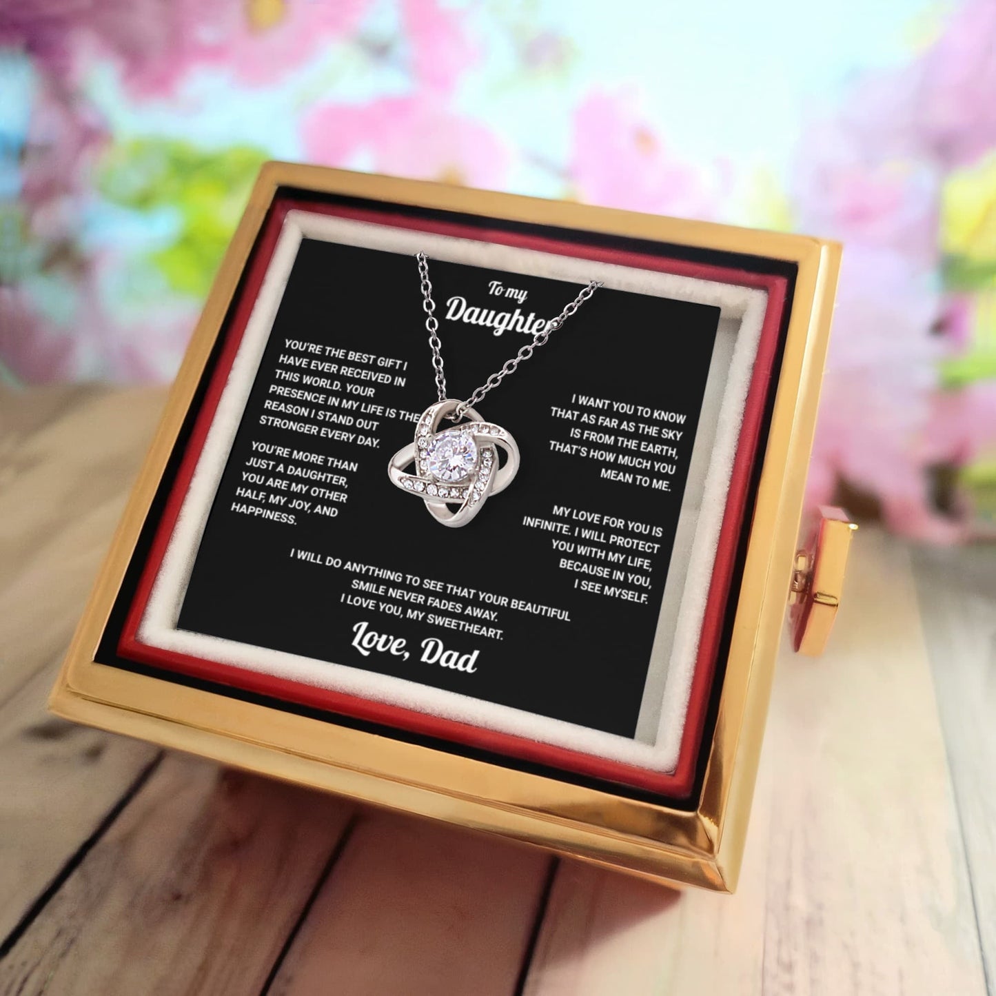 To My Daughter - From Dad - Rotating Rose Box Necklace Gift Set SS#27