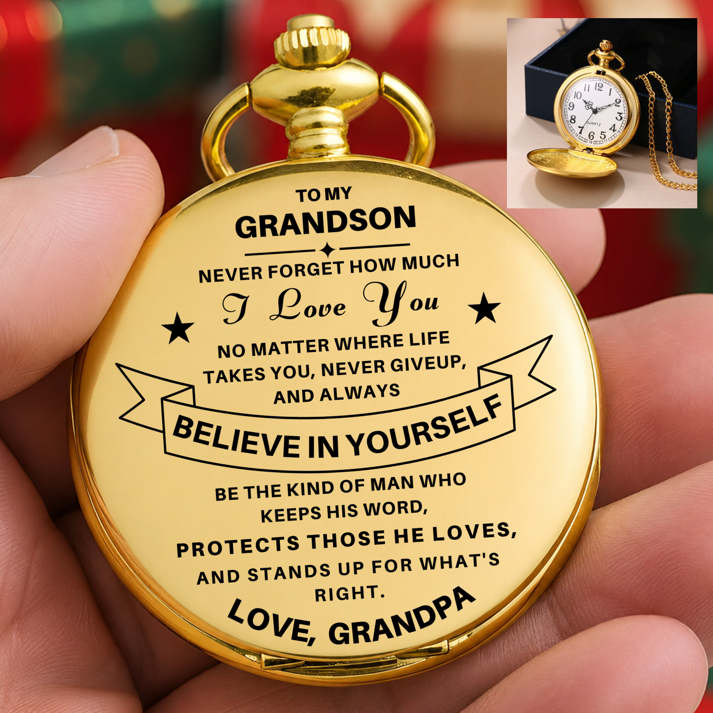 To My Grandson / From Grandpa - Luxury Vintage Pocket Watch Gift SS#2608