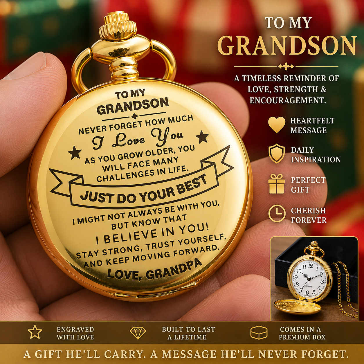 To Grandson / From Grandpa - Luxury Vintage Pocket Watch Gift SS#20