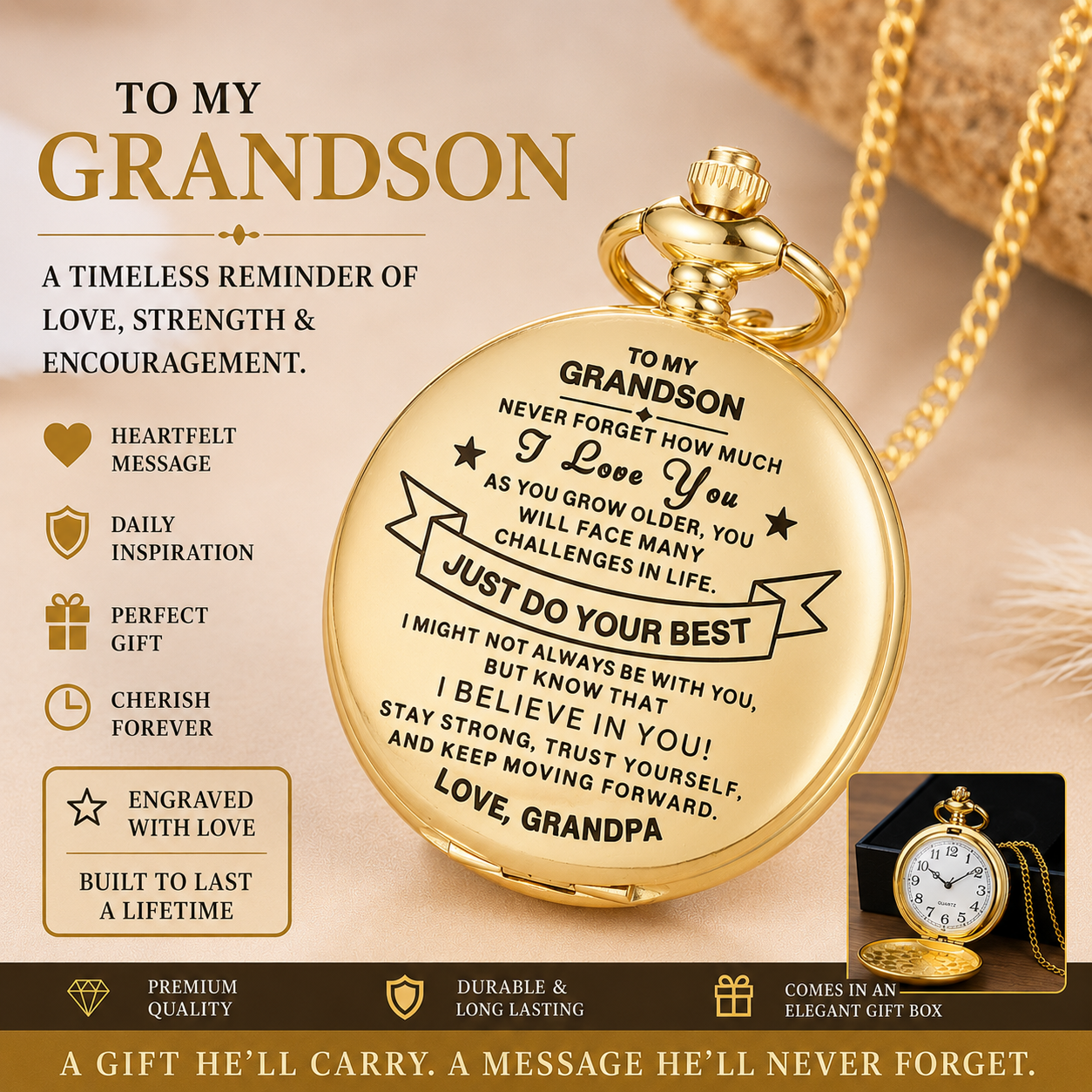 To Grandson / From Grandpa - Luxury Vintage Pocket Watch Gift SS#20