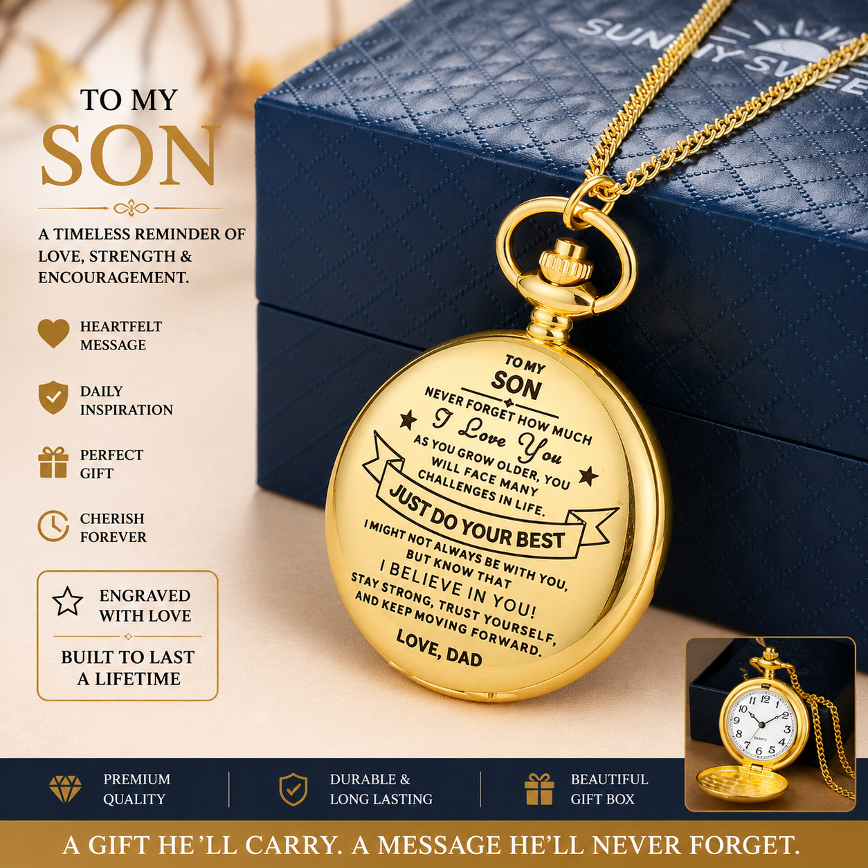 To My Son / From Dad - Luxury Vintage Pocket Watch Gift SS#31