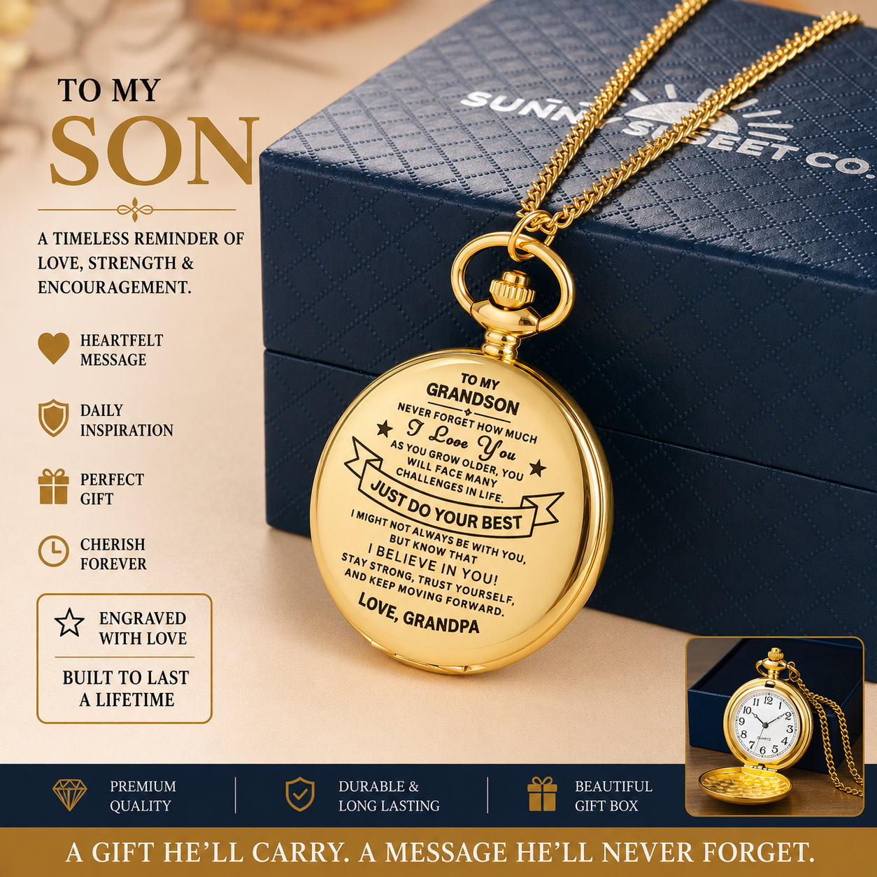 To Grandson / From Grandpa - Luxury Vintage Pocket Watch Gift SS#20