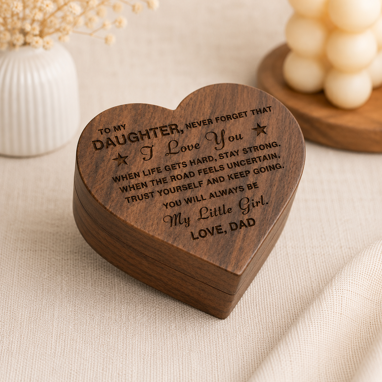 To My Daughter / Love Dad Luxury Wood Heart Necklace Gift #2609