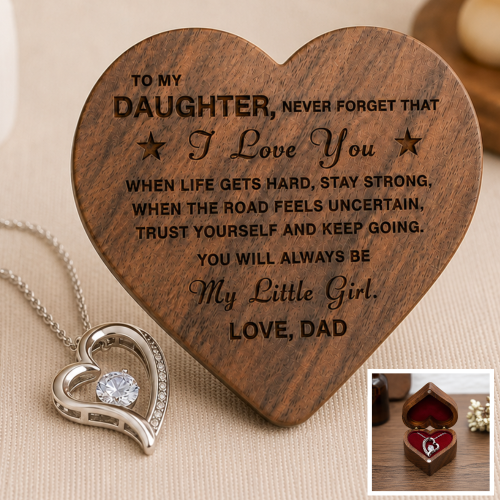 To My Daughter / Love Dad Luxury Wood Heart Necklace Gift #2609
