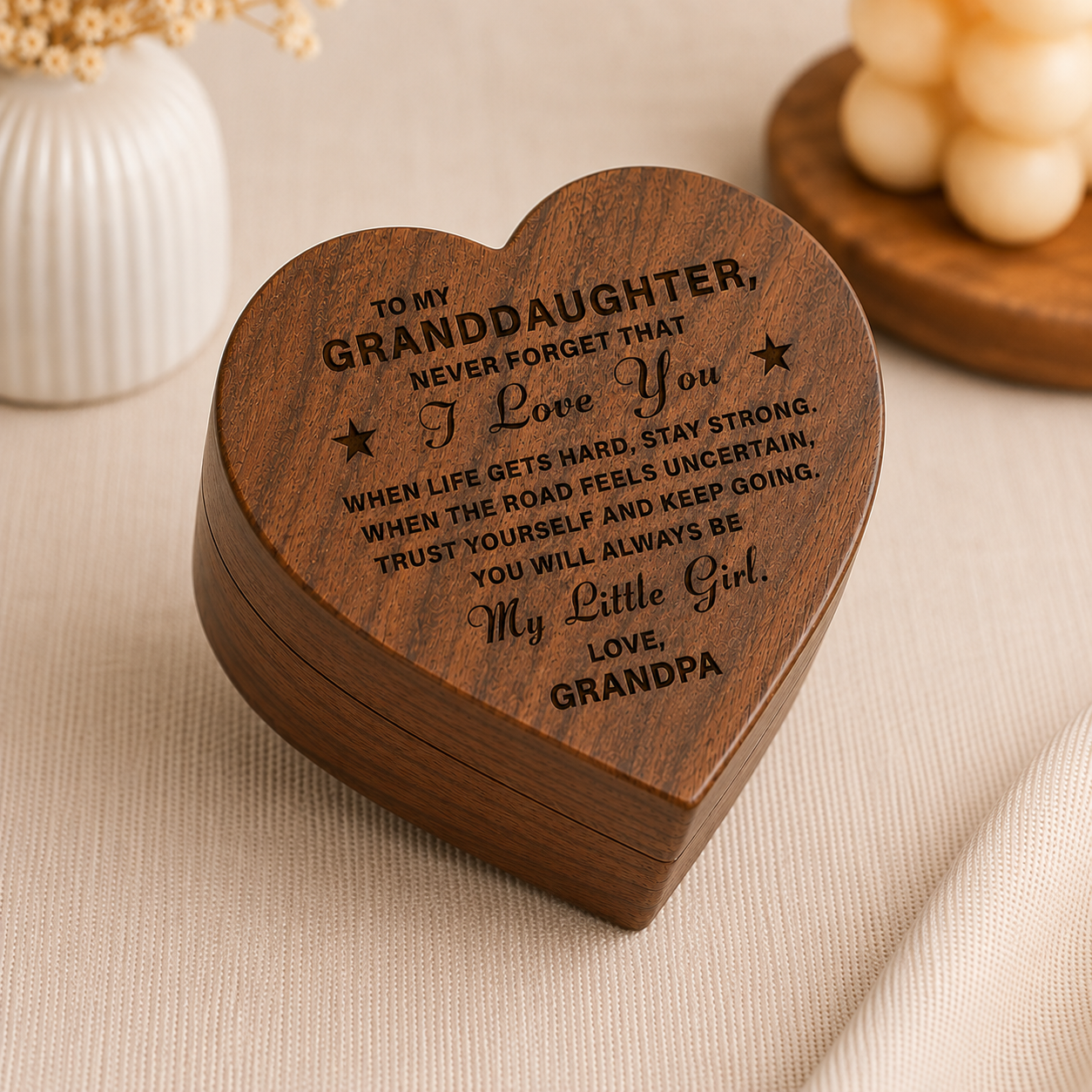 To My Granddaughter / Love Grandpa Luxury Wood Heart Necklace Gift #2610