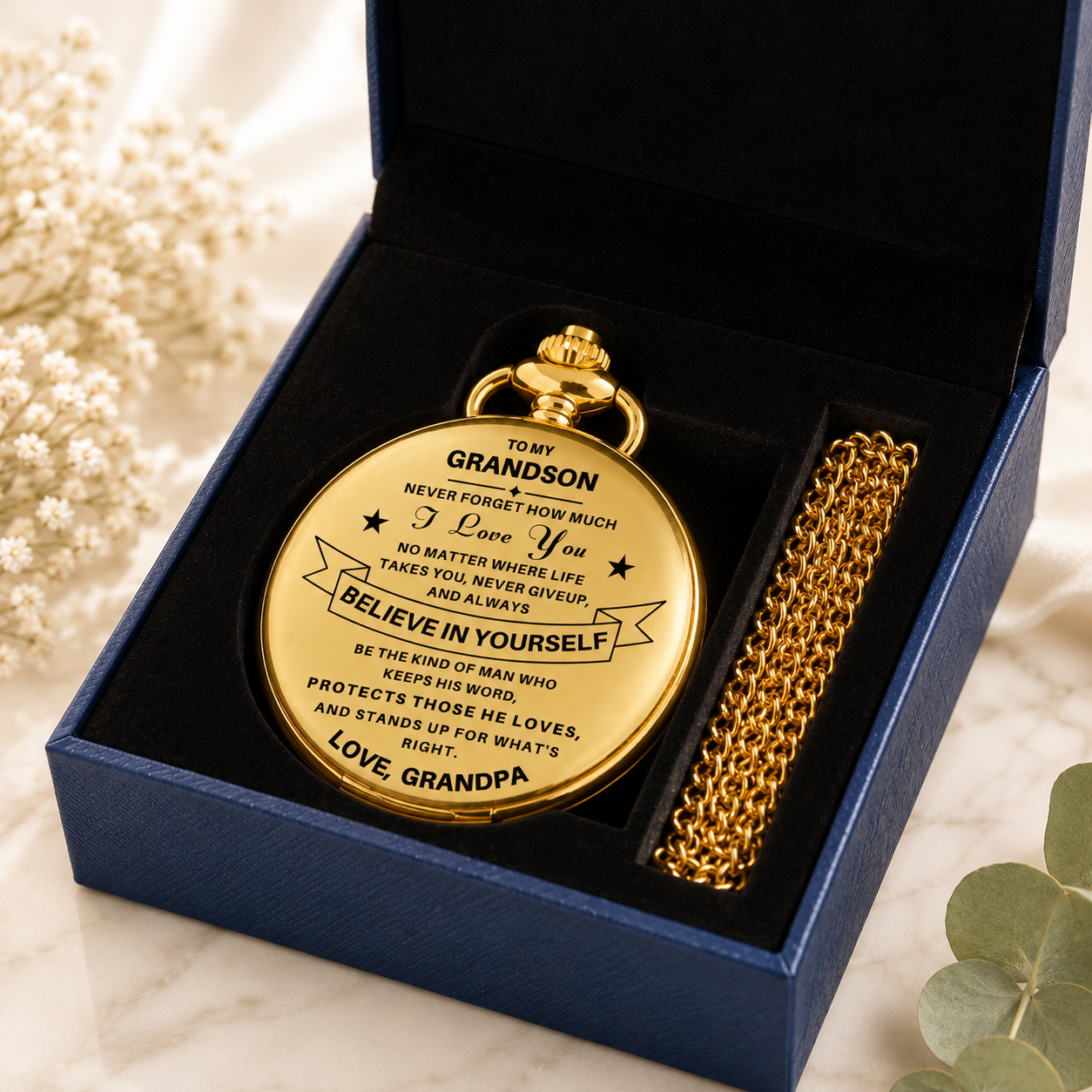 To My Grandson / From Grandpa - Luxury Vintage Pocket Watch Gift SS#2608
