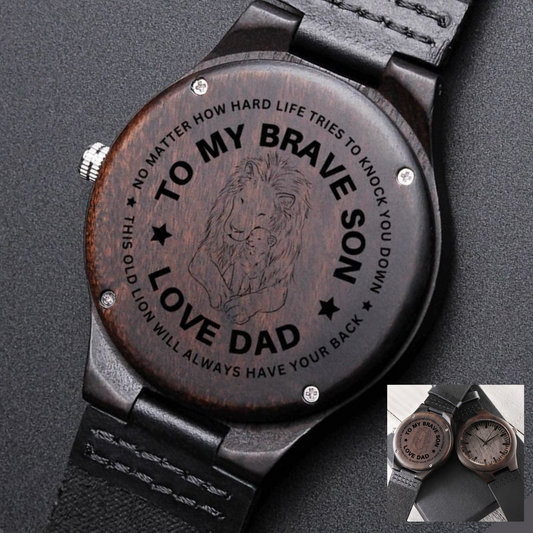 To My Brave Son - Lion Engraved Wooden Watch