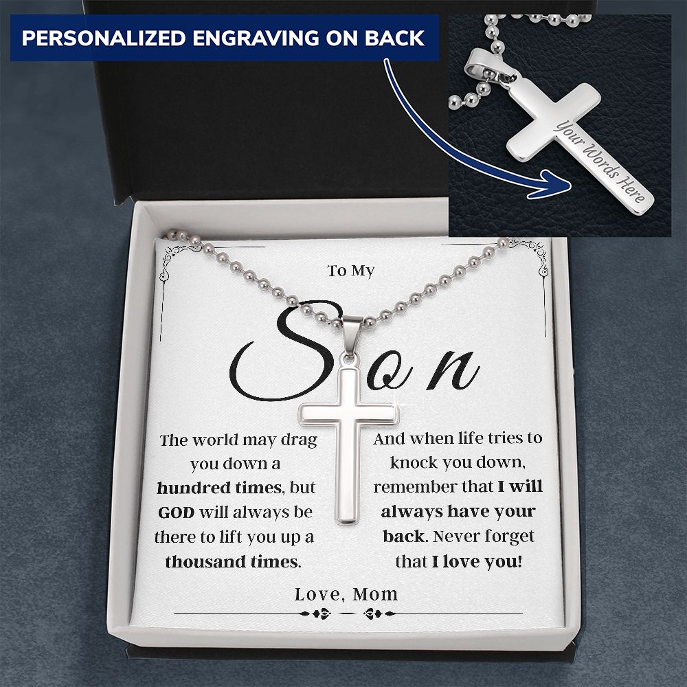 To My Son - From Mom - Cross Necklace with  Engraving