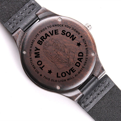 To My Brave Son - Lion Engraved Wooden Watch