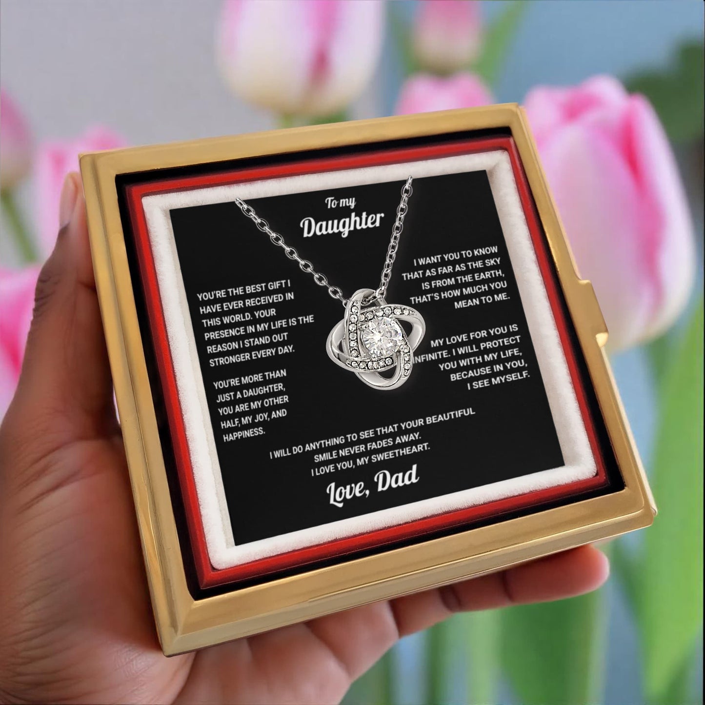 To My Daughter - From Dad - Rotating Rose Box Necklace Gift Set SS#27